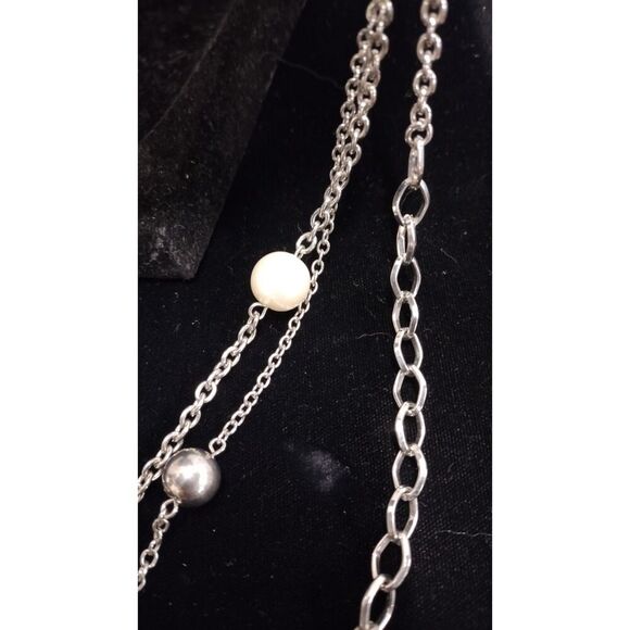 Premier Designs Necklace Faux Pearls Multi Strand Silver Chain - Picture 2 of 4